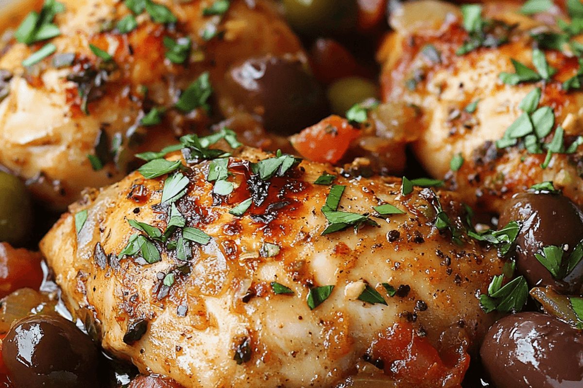 Mediterranean chicken braised with tomatoes and olives