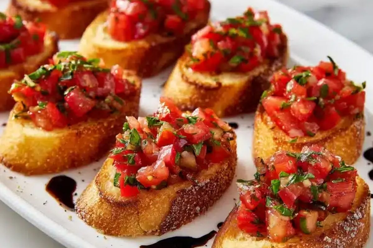 Tomato bruschetta with balsamic on toasted French bread